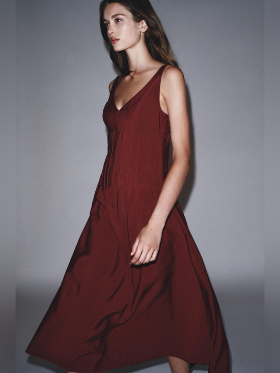 Zara Dresses & Skirts - NWT. Zara Burgundy Viscose Blend Drawstring Midi Dress. Size M.